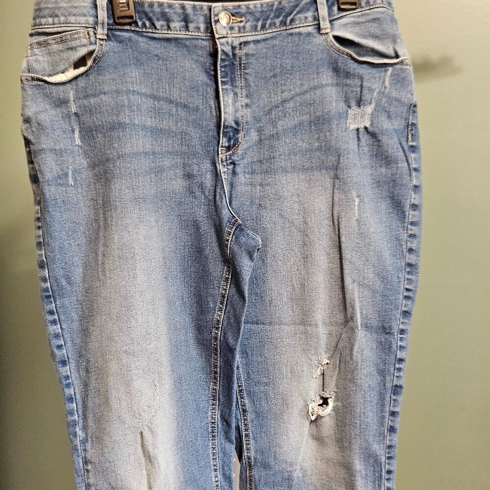 Catherines Distressed Straight Leg Crop Jean
